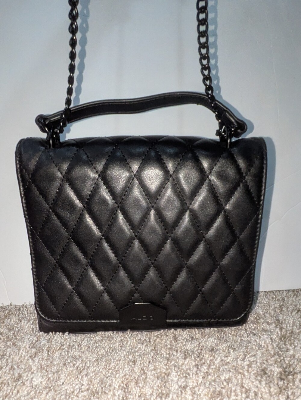 Aldo Black Quilted Crossbody Bag with Black Chain Strap - Picture 2 of 8